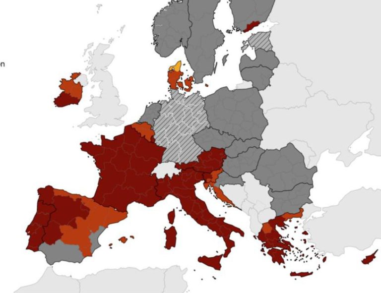 Ecdc, rosso-scuro per Italia e parte della Slovenia. Croazia in rosso