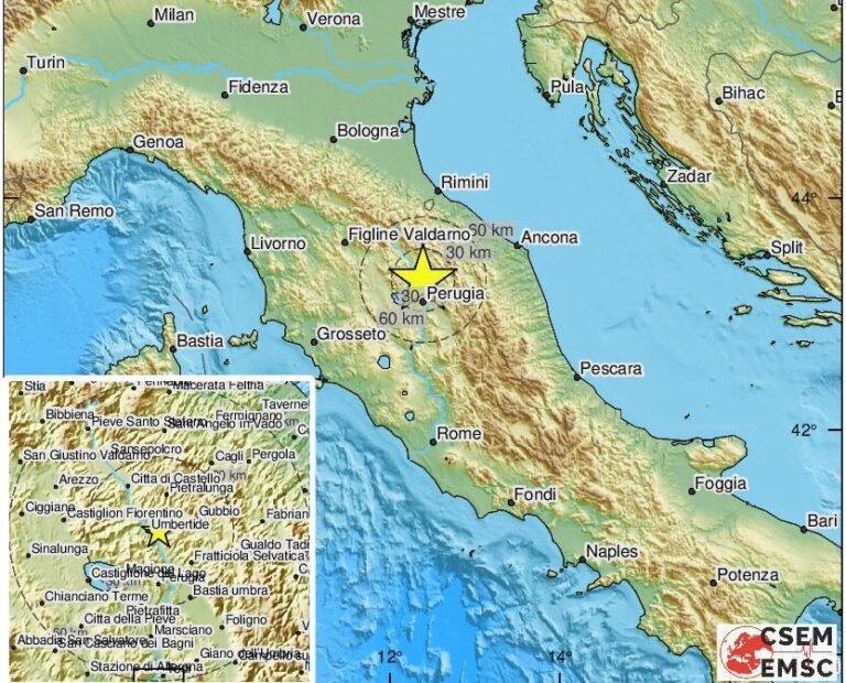 Terremoto in Umbria, scossa 4.4 a Perugia. Percepito a Zara